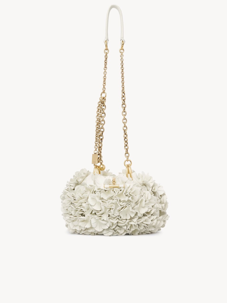 CHLOE Plissé shoulder bag with chain in leather flowers White by CHLOE