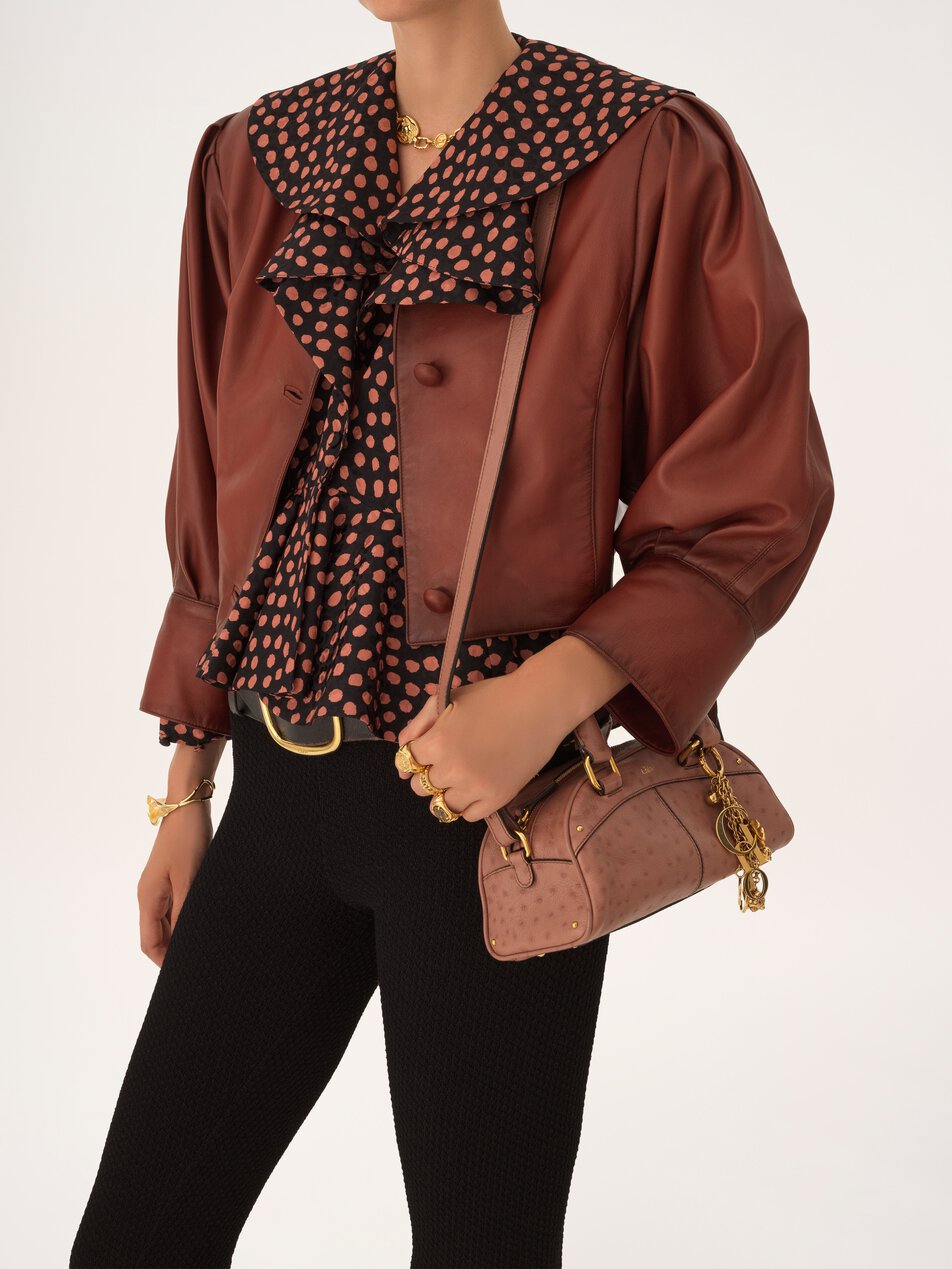 CHLOE Small Chloé bowling bag in ostrich-effect leather Nougat by CHLOE
