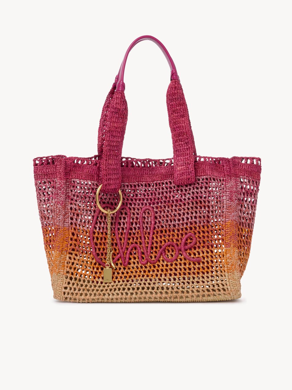 CHLOE Summer Banana east-west tote bag in raffia Multicolor Orange by CHLOE