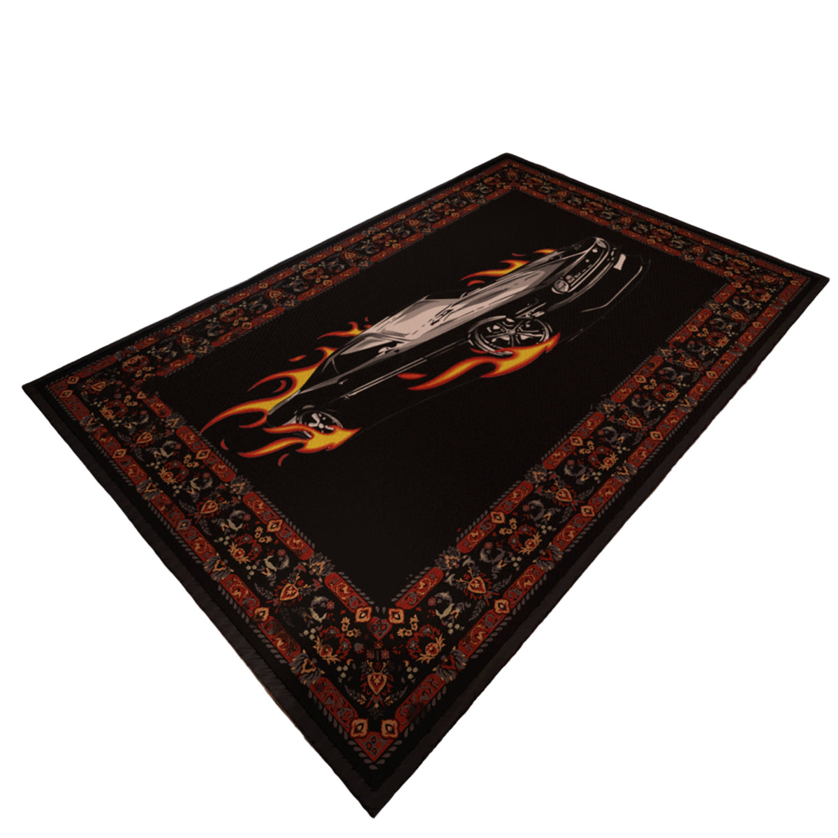 Black Fire car traditional design Washable Custom Rug by THE DRIP CO. RUGS