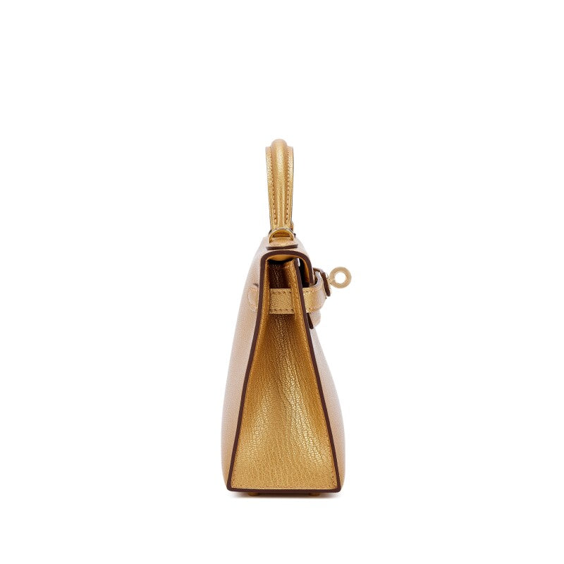 Hermès Dore Chèvre Chamkilight Metallic Mini Kelly II with Permabrass Hardware