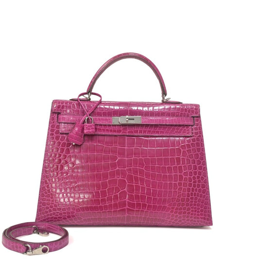 Hermès Fuchsia Shiny Crocodile Porosus Kelly 32 Sellier – Palladium Hardware, 2020 - Zeuskicks