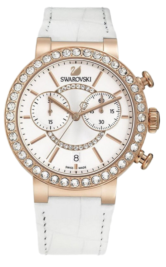 Citra Sphere Chrono watch, Leather strap, White