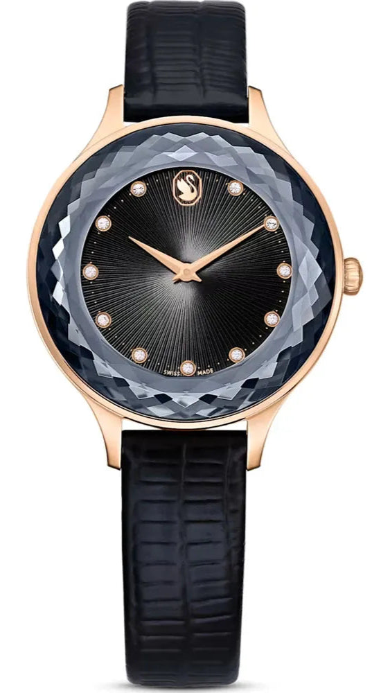 Swarovski Octea Nova watch, Swiss Made, Leather strap, Black, Crystals — product photo (5650033)