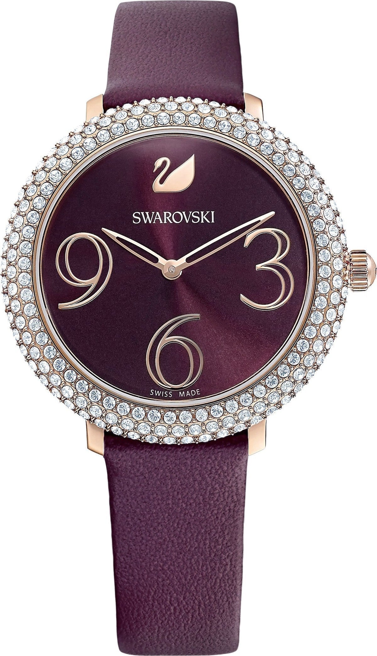 Swarovski Fashion watch, Leather strap, burgundy sunray, rose-gold tone PVD stainless steel — product photo (5484064)