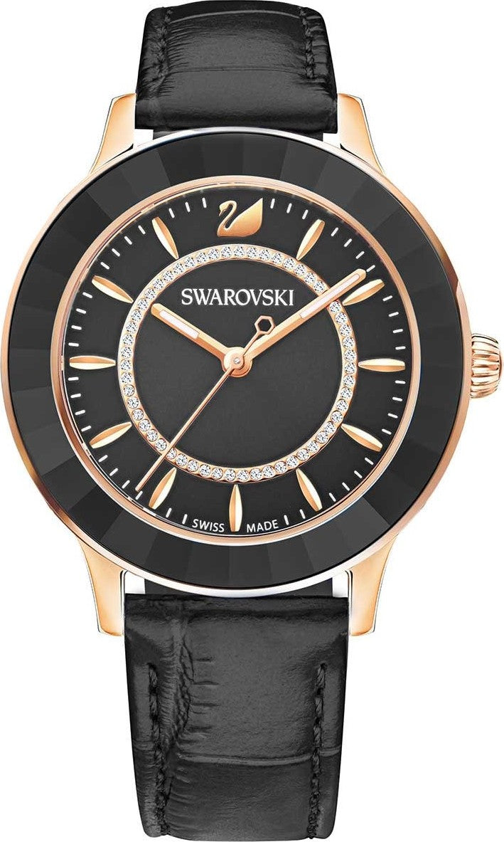 Swarovski Octea lux watch, Leather strap, Black — product photo (5414410)