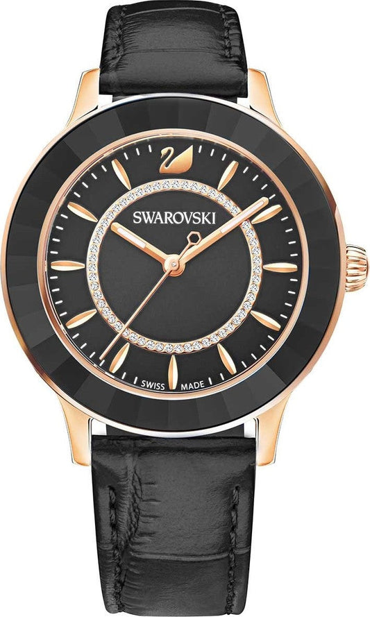 Swarovski Octea lux watch, Leather strap, Black — product photo (5414410)
