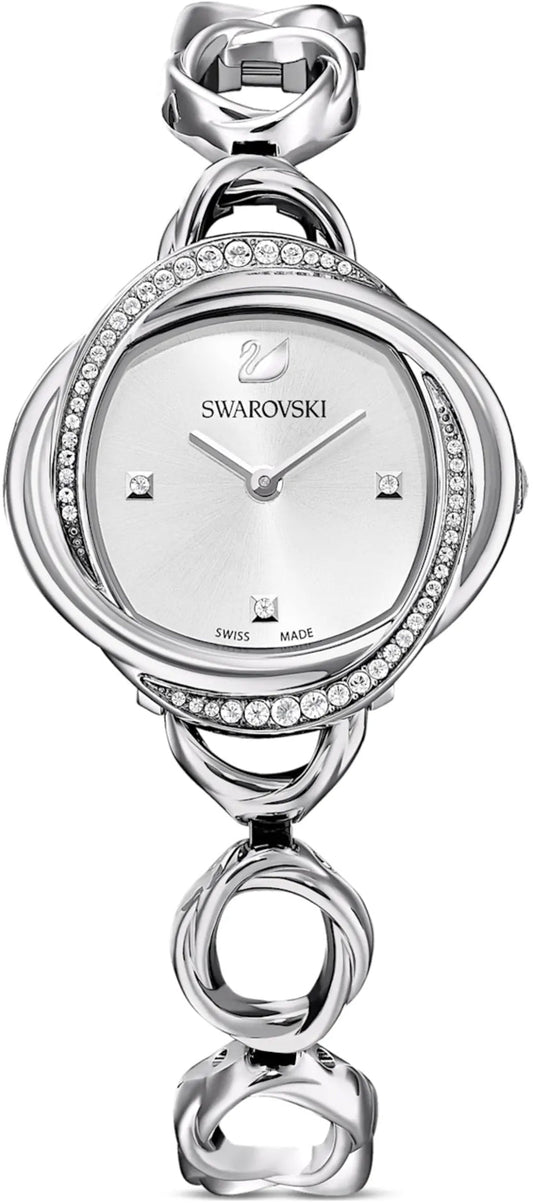 Swarovski Crystal flower watch, Stainless Steel bracelet, White, Stainless Steel — product photo (5547622)