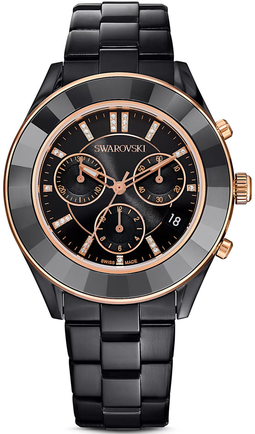 Swarovski Octea Lux Sport watch, Swiss Made, Metal bracelet, Black, Crystals — product photo (5610472)