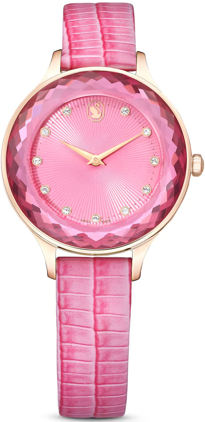 Swarovski Octea Nova watch, Swiss Made, Leather strap, Pink, Crystals — product photo (5650030)