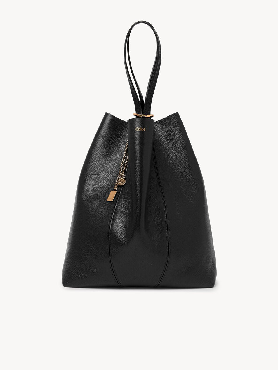 CHLOE Large Chloé Spin tote bag in grained leather Black by CHLOE