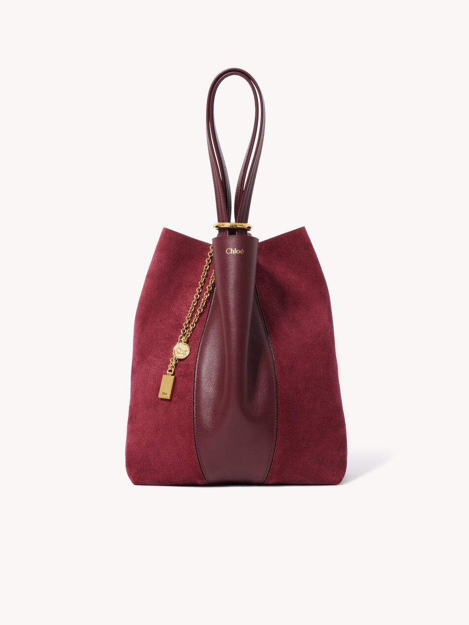 CHLOE Spin tote bag in suede & soft leather Burnt Red by CHLOE