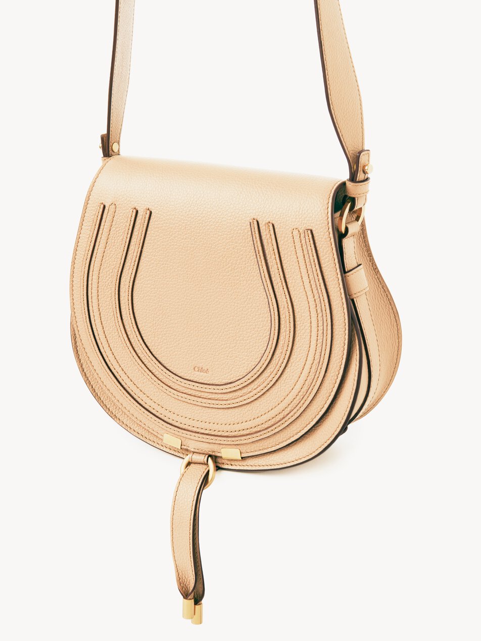 CHLOE Marcie saddle bag in grained leather Petal Beige by CHLOE