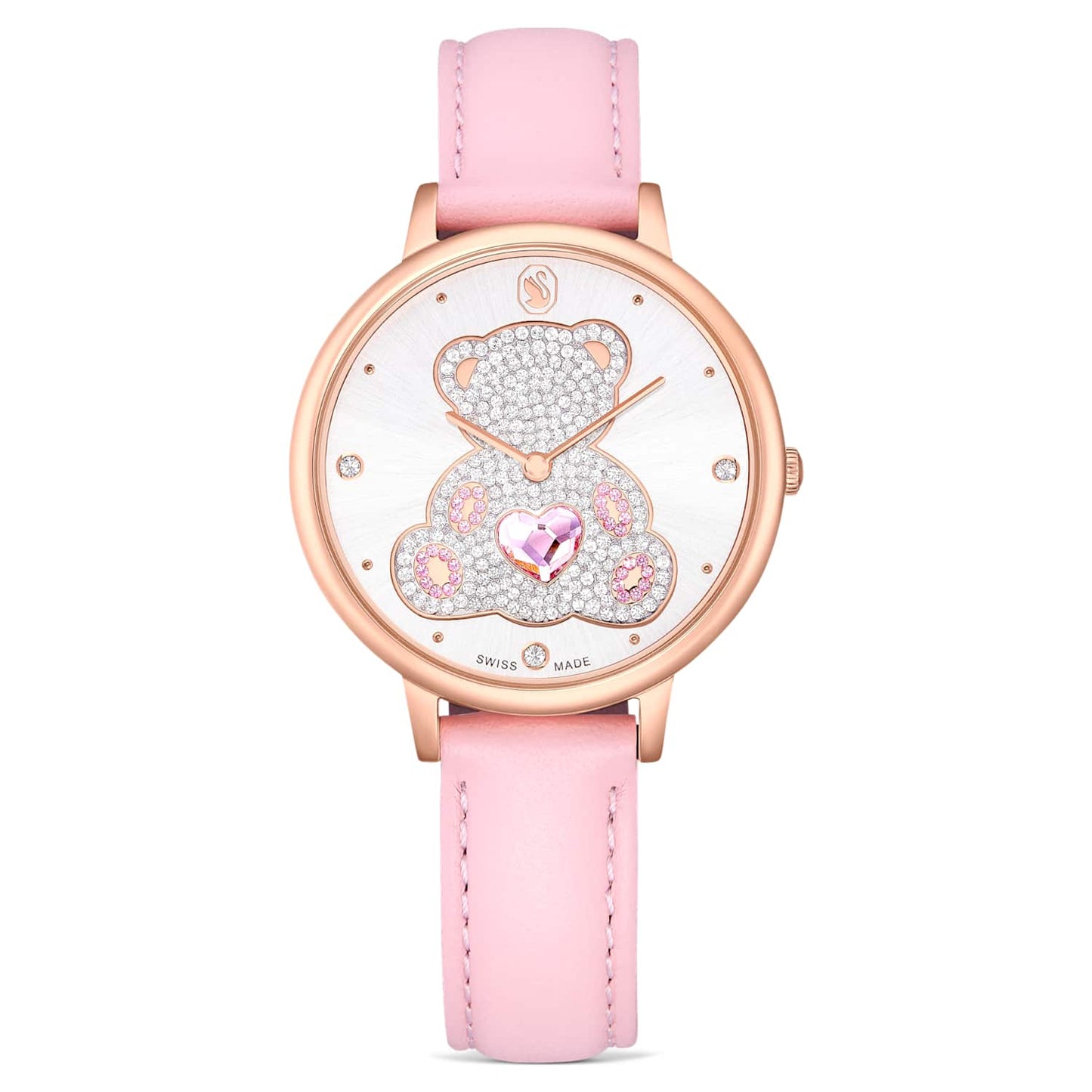 Teddy watch, Swiss Made, Leather strap, Pink, Rose gold-tone finish