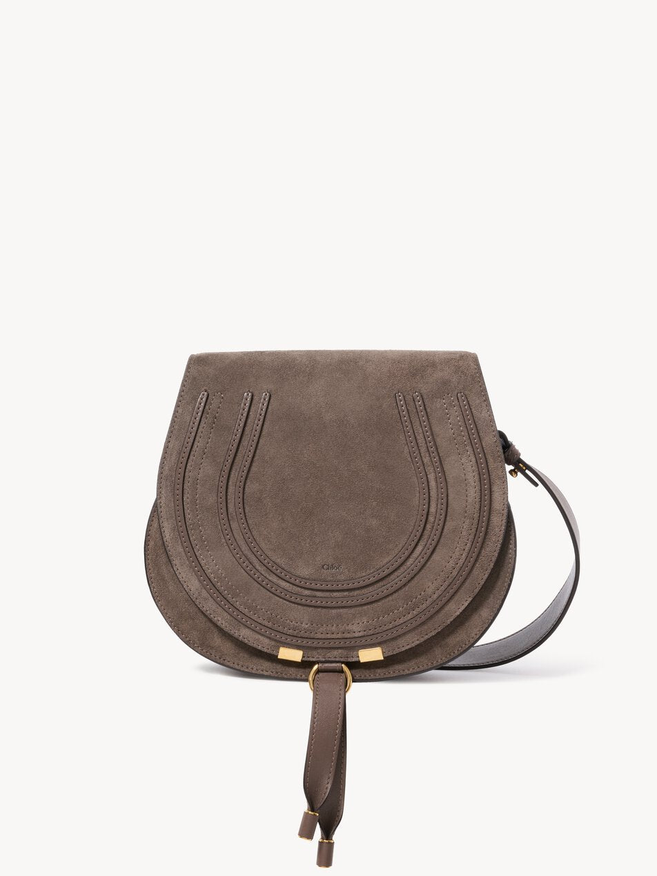 CHLOE Marcie saddle bag in suede leather Nickel Grey by CHLOE