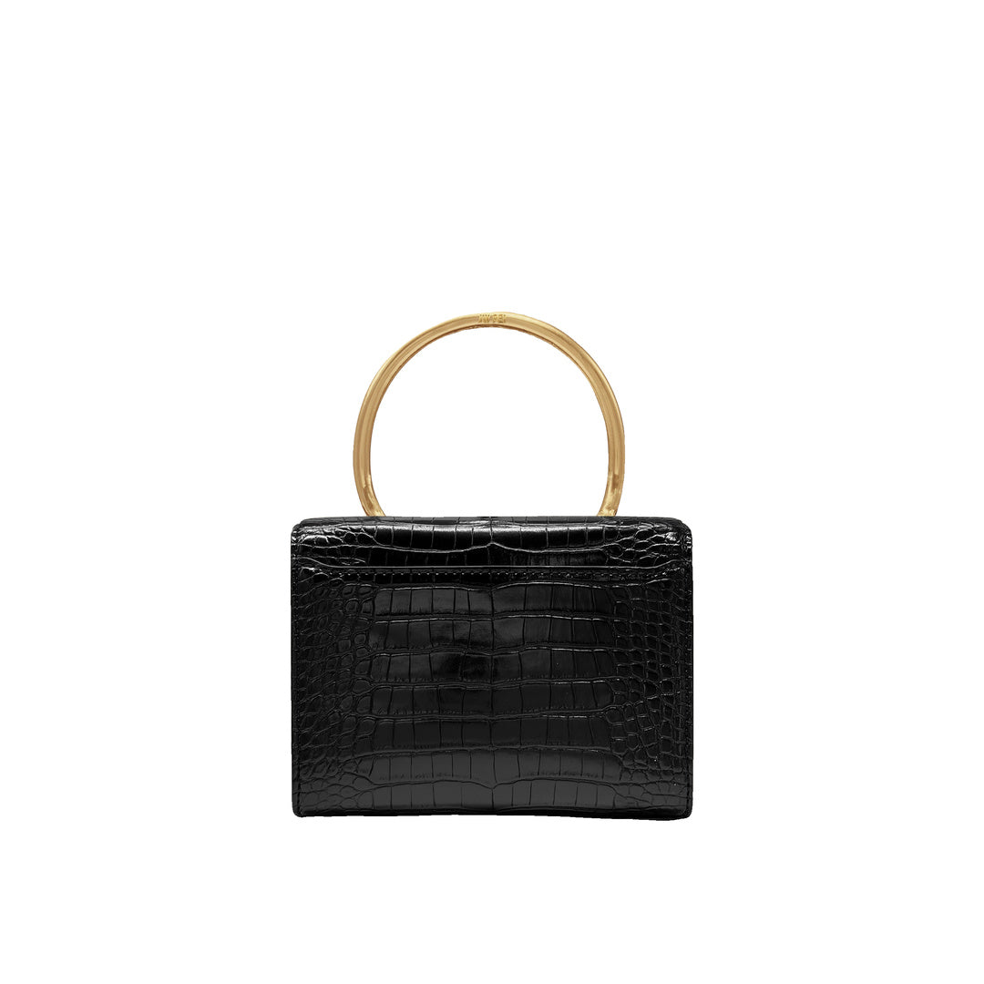 JW PEI Astrid Calla Lily Metal Handle Top Handle Bag - Black Croc by JW PEI