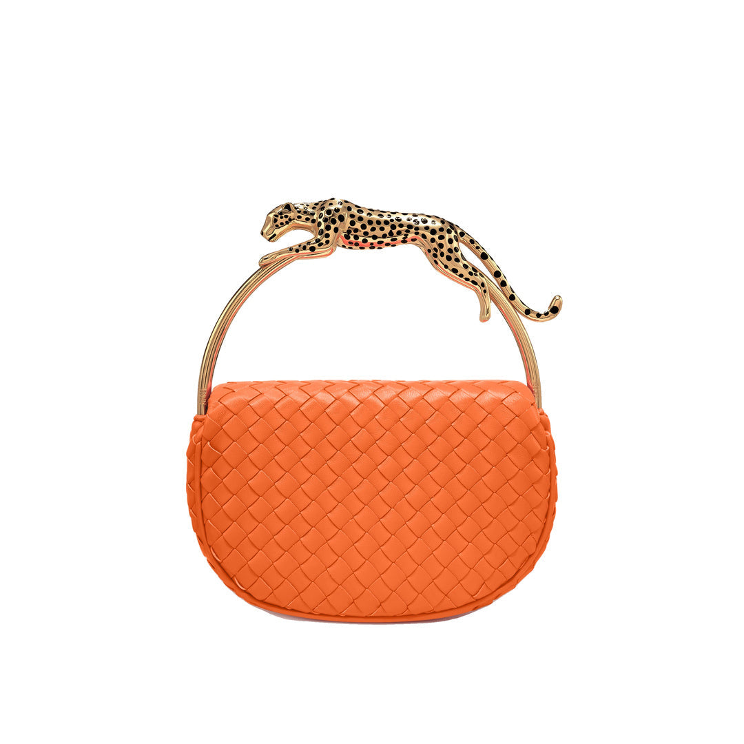 JW PEI Ione Leopard Shaped Hardware Handle Woven Top Handle Bag - Orange by JW PEI