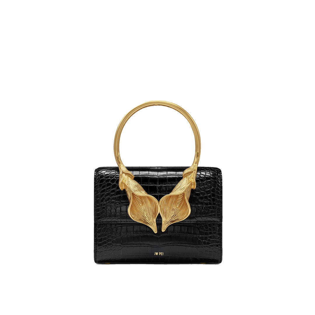 JW PEI Astrid Calla Lily Metal Handle Top Handle Bag - Black Croc by JW PEI
