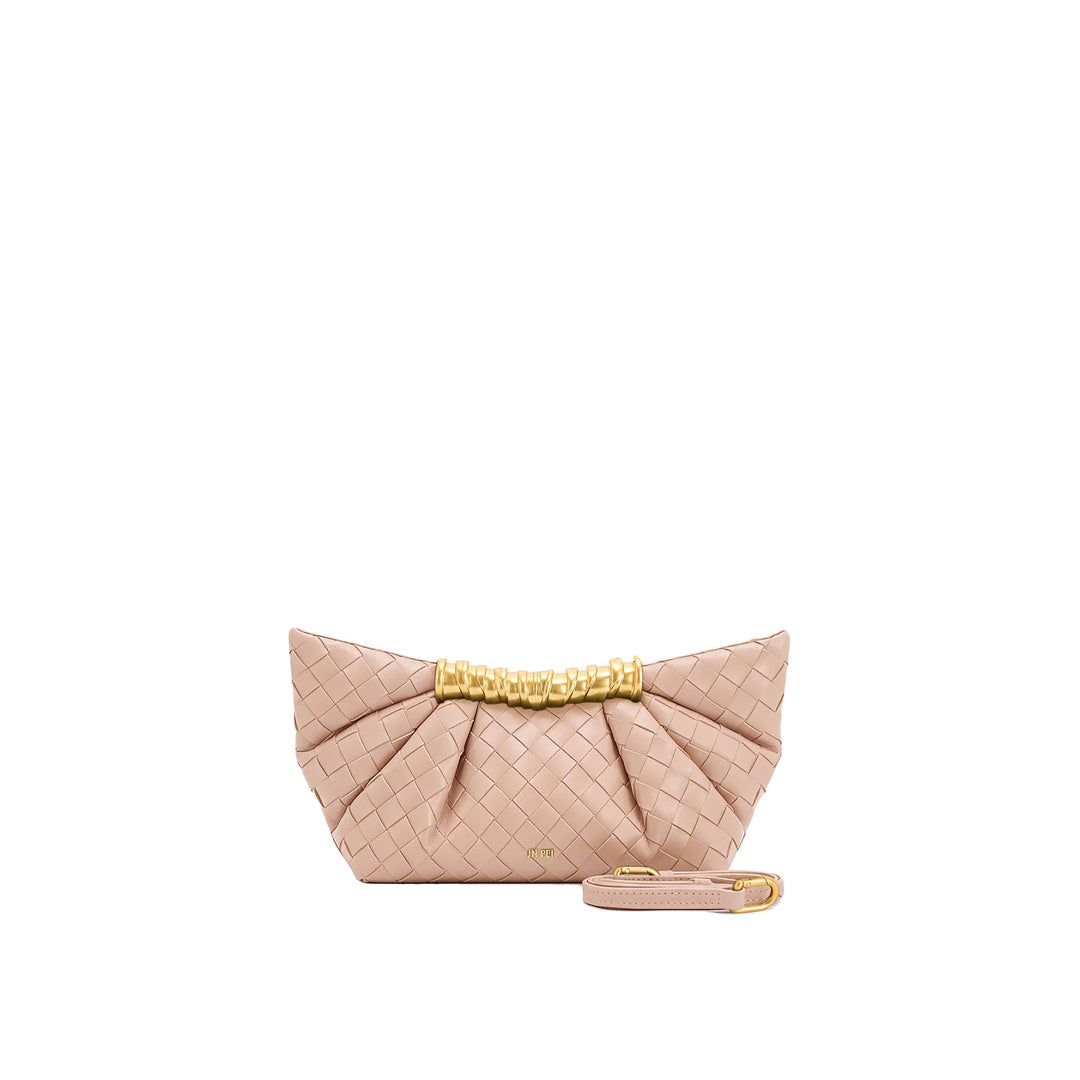 JW PEI Leia Weave Texture Pleated Clutch - Pink by JW PEI