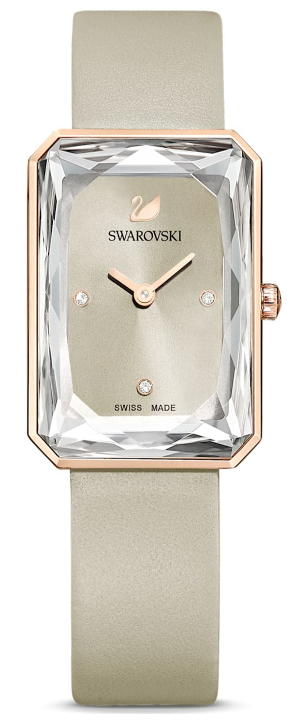 Swarovski Uptown watch, Swiss Made, Leather strap, Grey, Rose gold-tone finish — product photo (5547716)