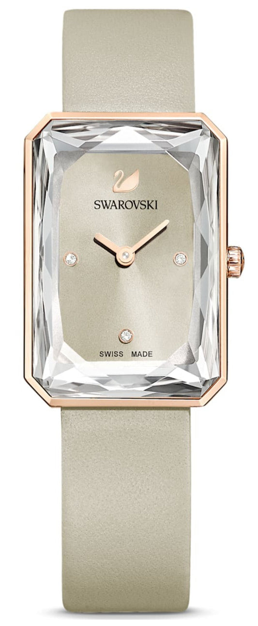 Swarovski Uptown watch, Swiss Made, Leather strap, Grey, Rose gold-tone finish — product photo (5547716)