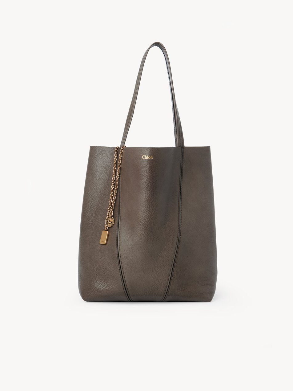 CHLOE Spin tote bag in grained leather Flannel Grey by CHLOE