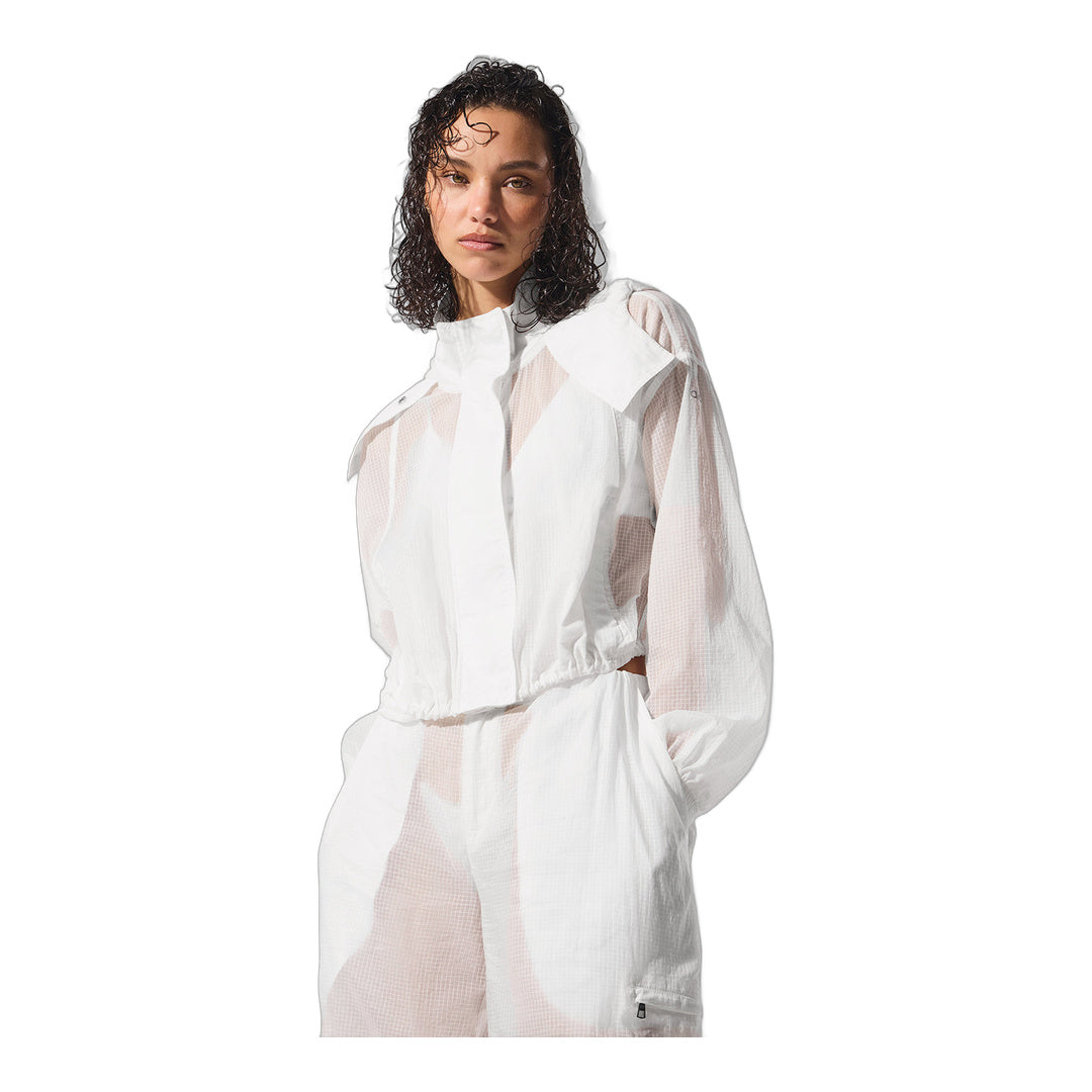 alo Cropped Game Time Full Zip Jacket - White by Alo Yoga