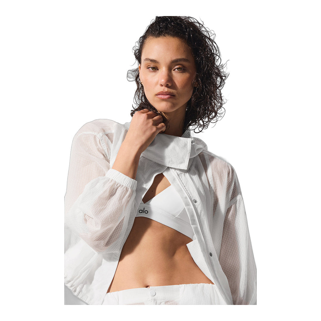 alo Cropped Game Time Full Zip Jacket - White by Alo Yoga