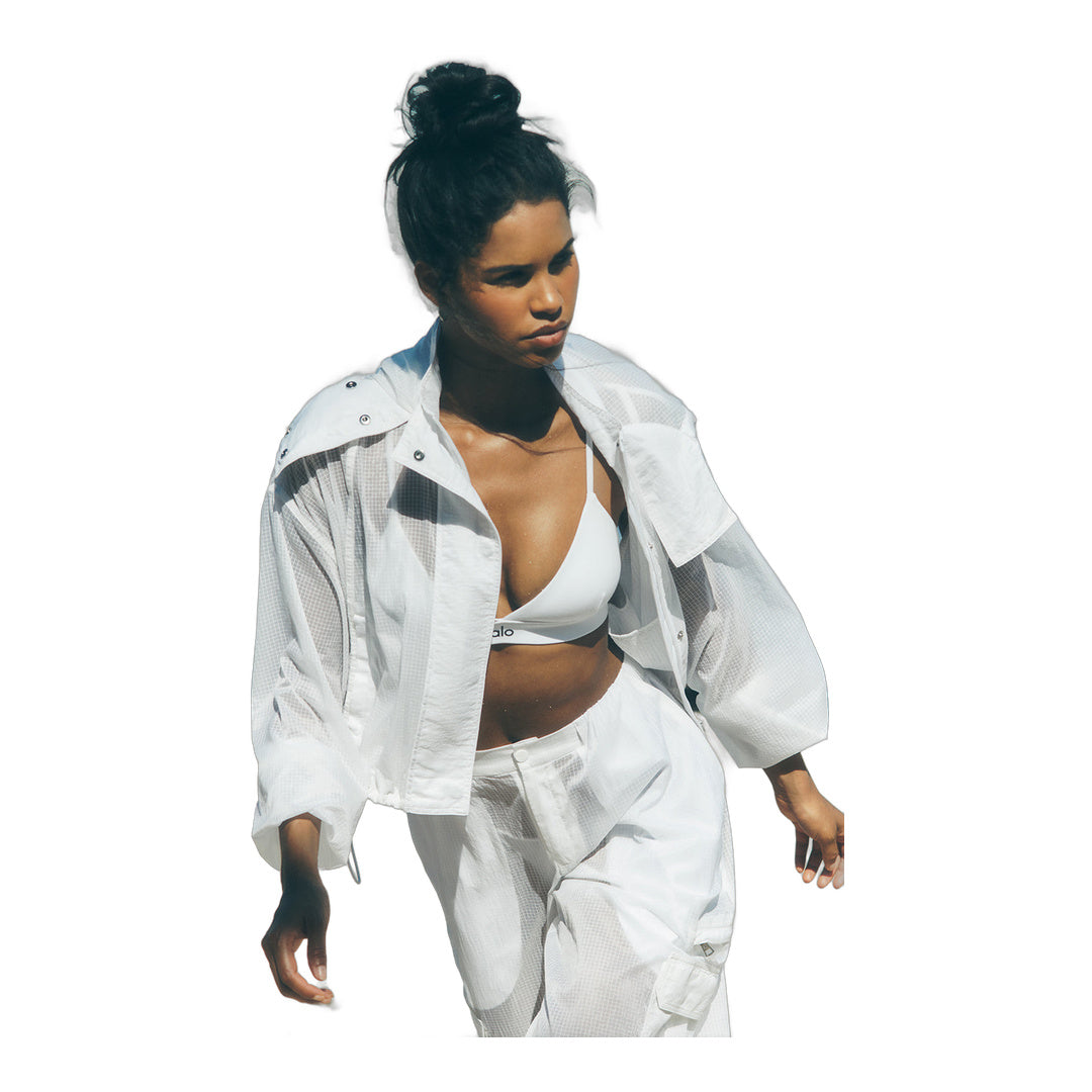 alo Cropped Game Time Full Zip Jacket - White by Alo Yoga