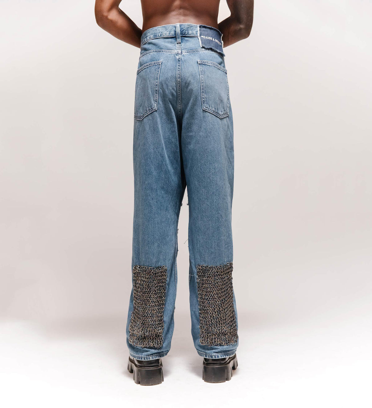 Warrior' Chainmail Armour Hand Embroidered Patchwork Denim by Cause & Effect