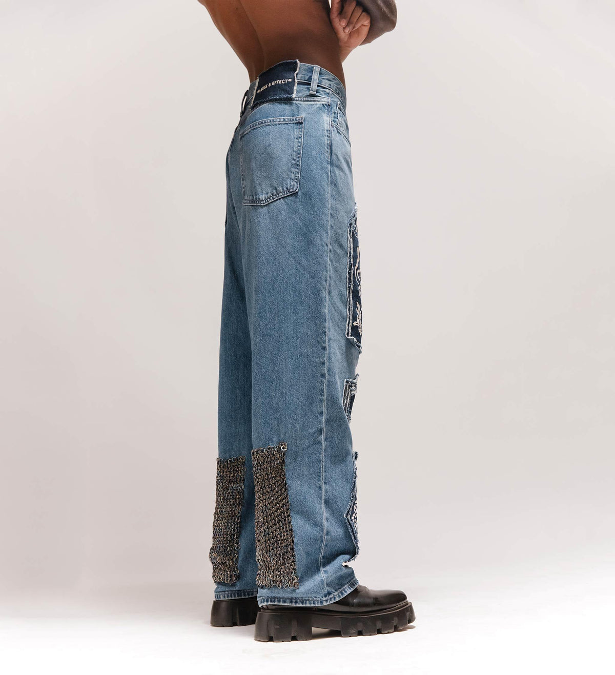 Warrior' Chainmail Armour Hand Embroidered Patchwork Denim by Cause & Effect