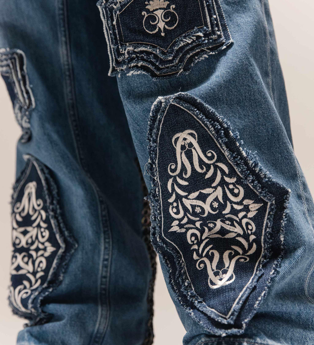 Warrior' Chainmail Armour Hand Embroidered Patchwork Denim by Cause & Effect