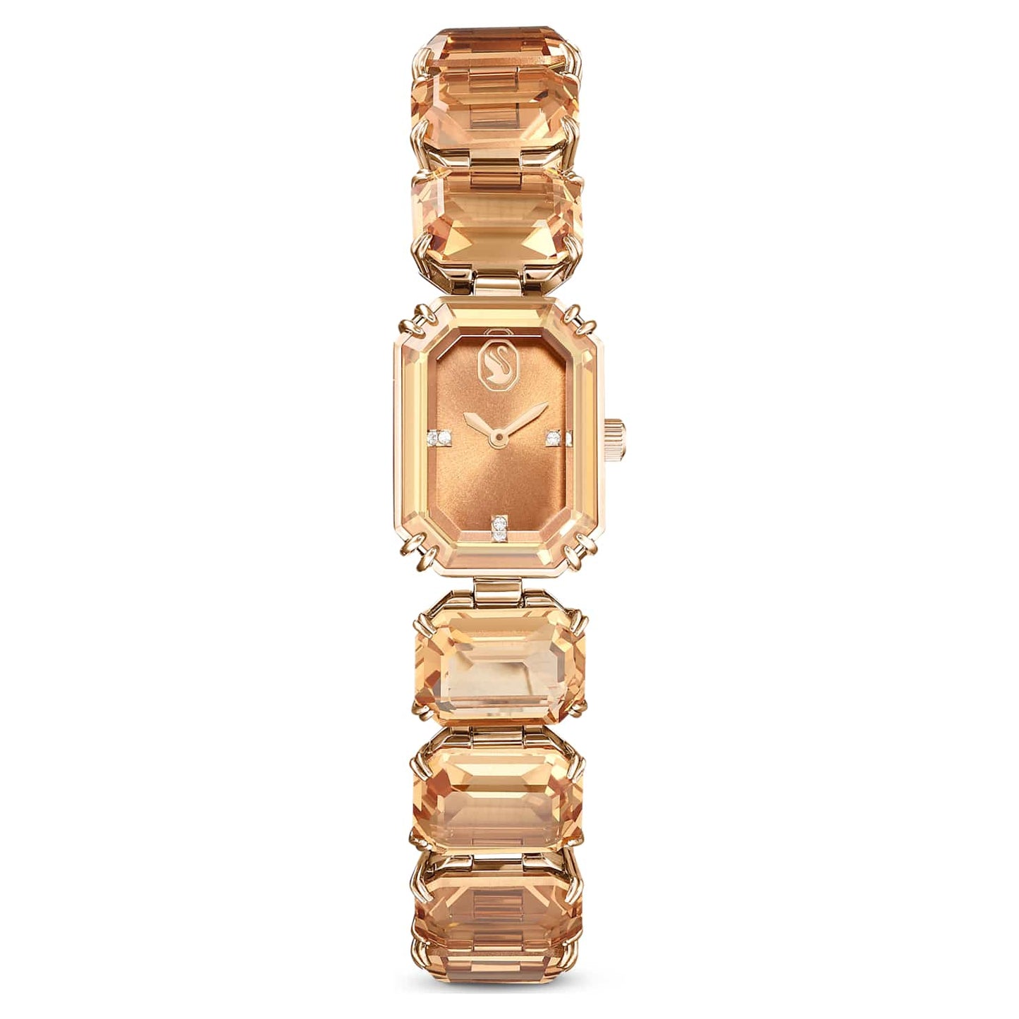 Watch, Octagon cut bracelet, Brown, Champagne gold-tone finish
