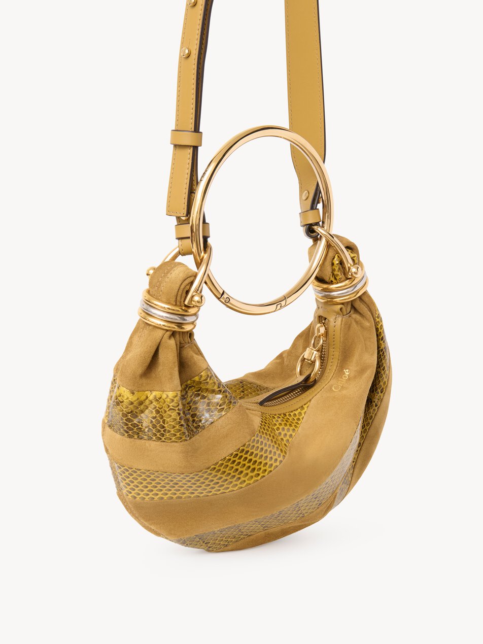 CHLOE Mini Bracelet Hobo bag in suede leather & snakeskin Gold / Khaki by CHLOE