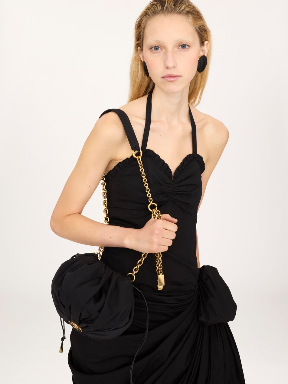 CHLOE Plissé shoulder bag with chain in nylon Black by CHLOE