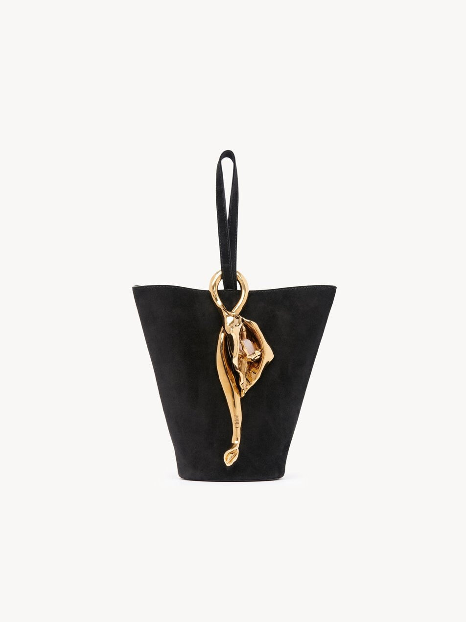 CHLOE Small Eden Treasures wristlet bucket bag in suede leather Black by CHLOE