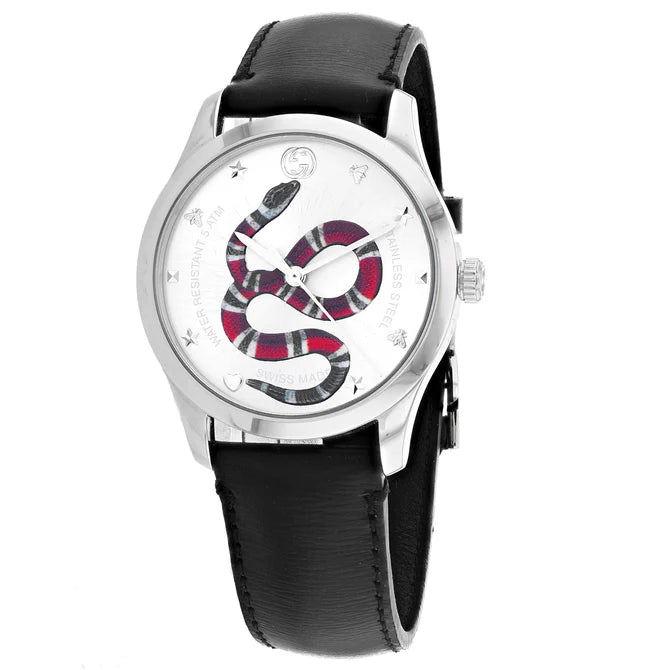 Men's Gucci G-Timeless YA1264137 Silver Dial Leather Strap Watch