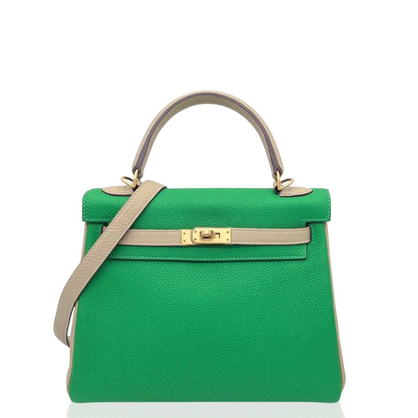 Hermès Horse Shoe Kelly 25 – Togo Leather in Bambou / Trench with Palladium Hardware