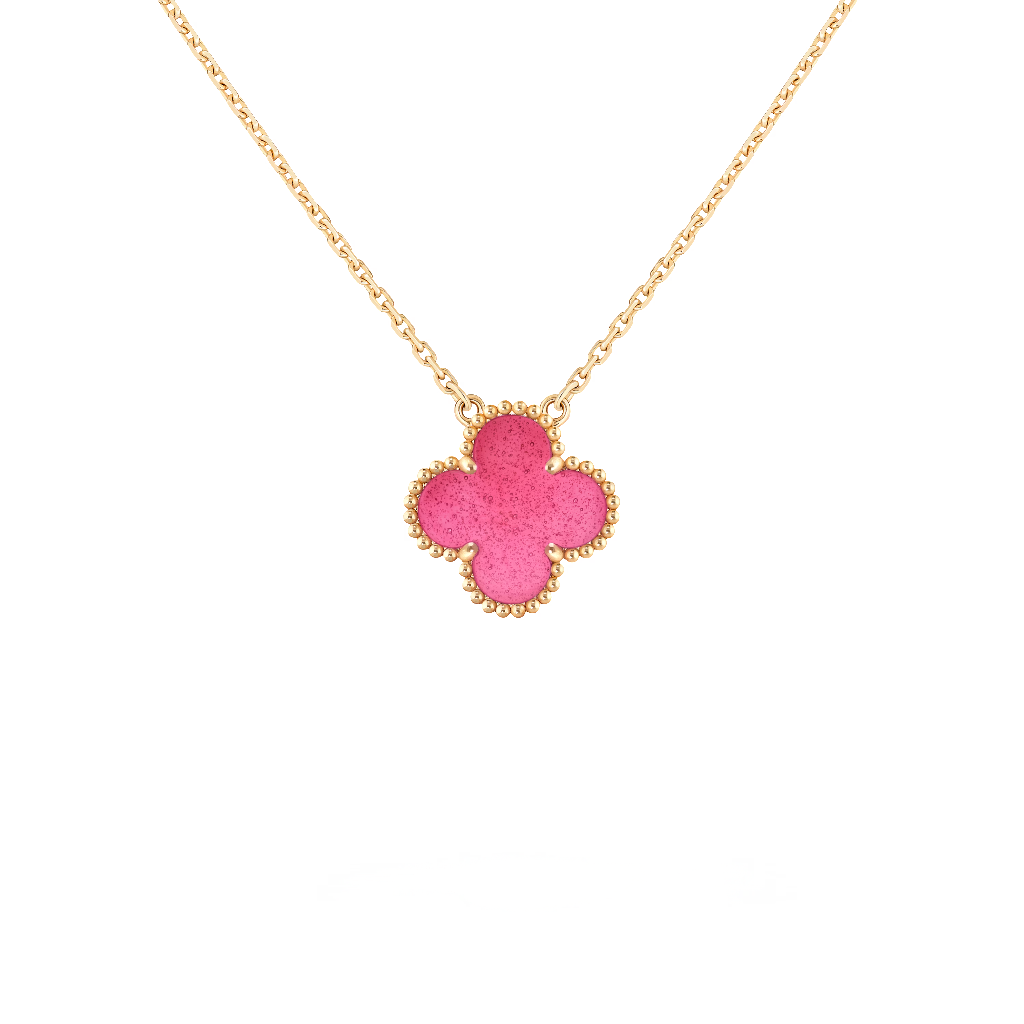 Vintage Alhambra pendant in pink enamel and 18K yellow gold, detail view