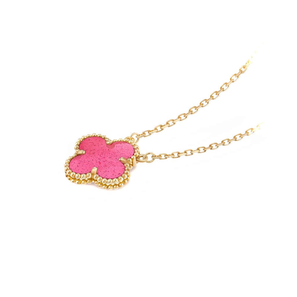 Vintage Alhambra pendant in pink enamel and 18K yellow gold, back detail