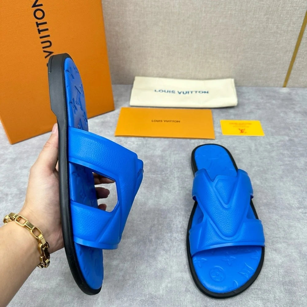 Louis Vuitton Leather Slides – Blue Edition
